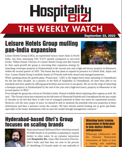 Hospitality Biz Weekly Newsletter issued dated 22.09.2022